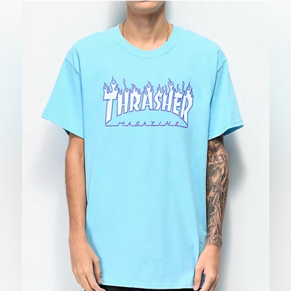 Thrasher Flame Sky Blue T-Shirt